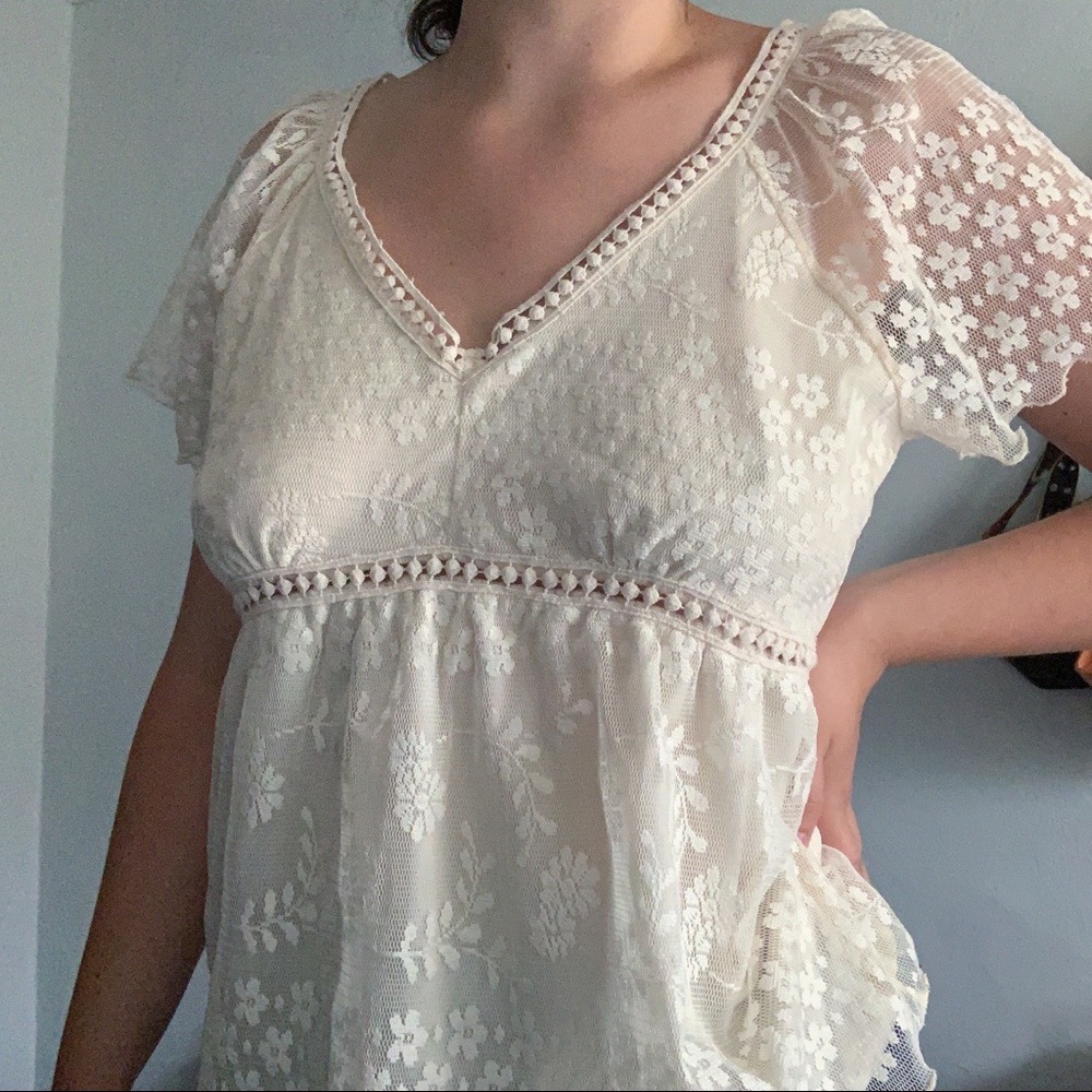 L love off white floral lace vintage blouse shirt